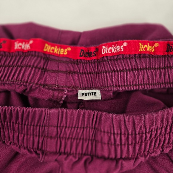 Dickies Petite High-Rise Cargo‎ Scrub Pants Elastic Waist Pockets Burgundy 27x27 - Picture 4 of 9